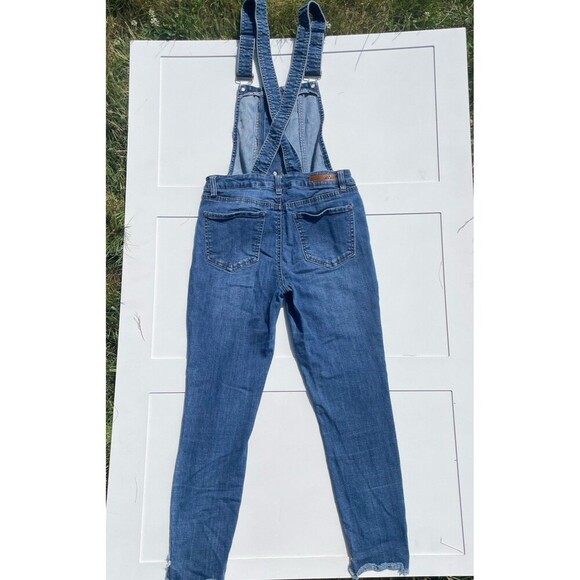Dollhouse 90s Bib Overalls Juniors M Skinny Stretch Medium Wash Zip Side - Picture 4 of 11